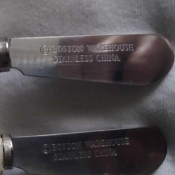 Vintage Boston Warehouse stainless China cheese butter spreader SNOWMEN set of 4 - Picture 7 of 9